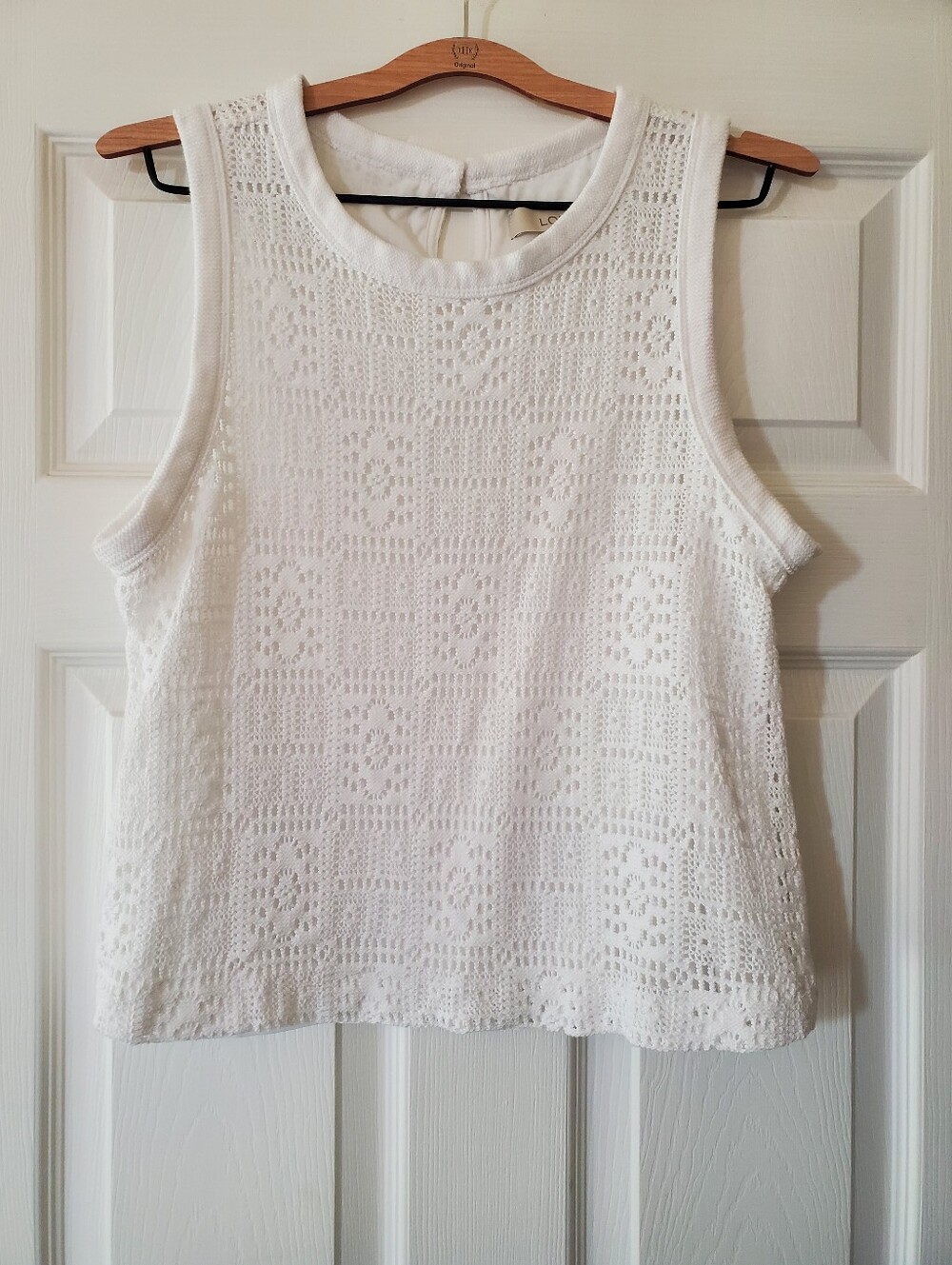 Loft White Crochet Sleeveless Top- Size Large